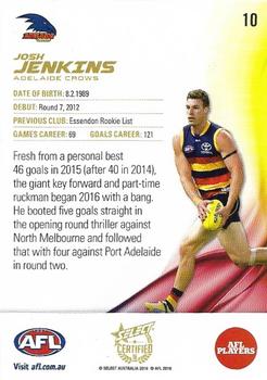 2016 Select AFL Certified #10 Josh Jenkins Back